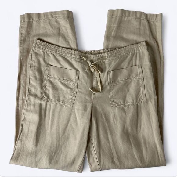 Eddie Bauer Linen Blend Pants Womens Sz 12 Beige Coastal Beach Casual Vacation - Picture 1 of 12